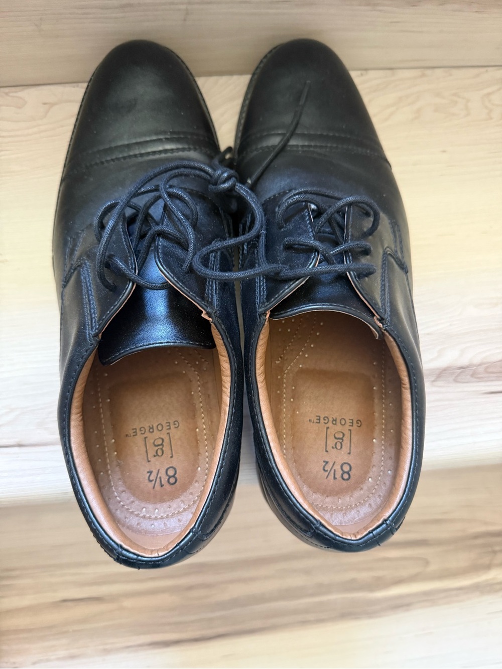 George Black Lace-Up Oxford Dress Shoes with Tan Interior